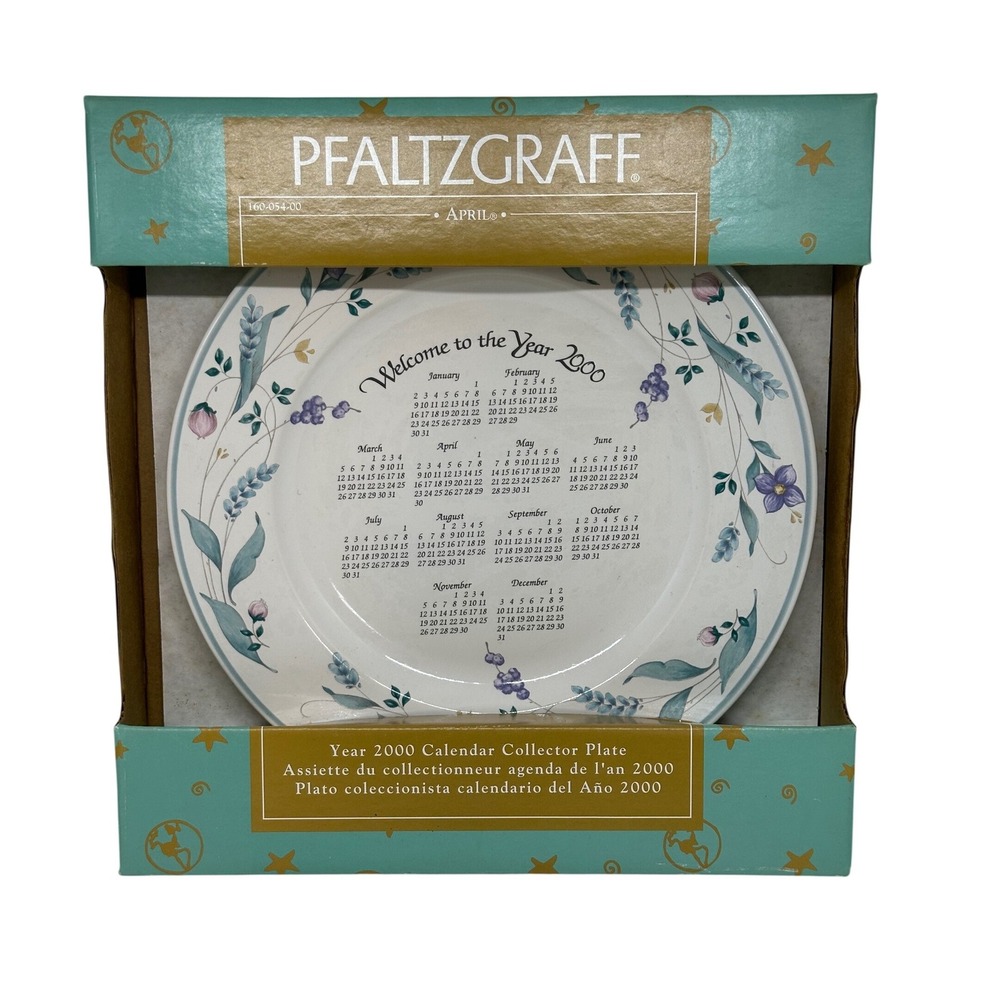 VTG Pfaltzgraff Collector Plate White Year 2000 Calendar Floral April Pattern
